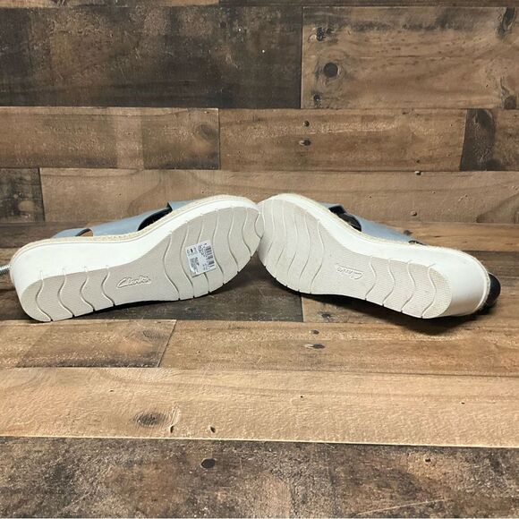 Clarks Palm Glow Khaki Leather Platform Wedge Sandals Shoes 10M - Picture 7 of 7